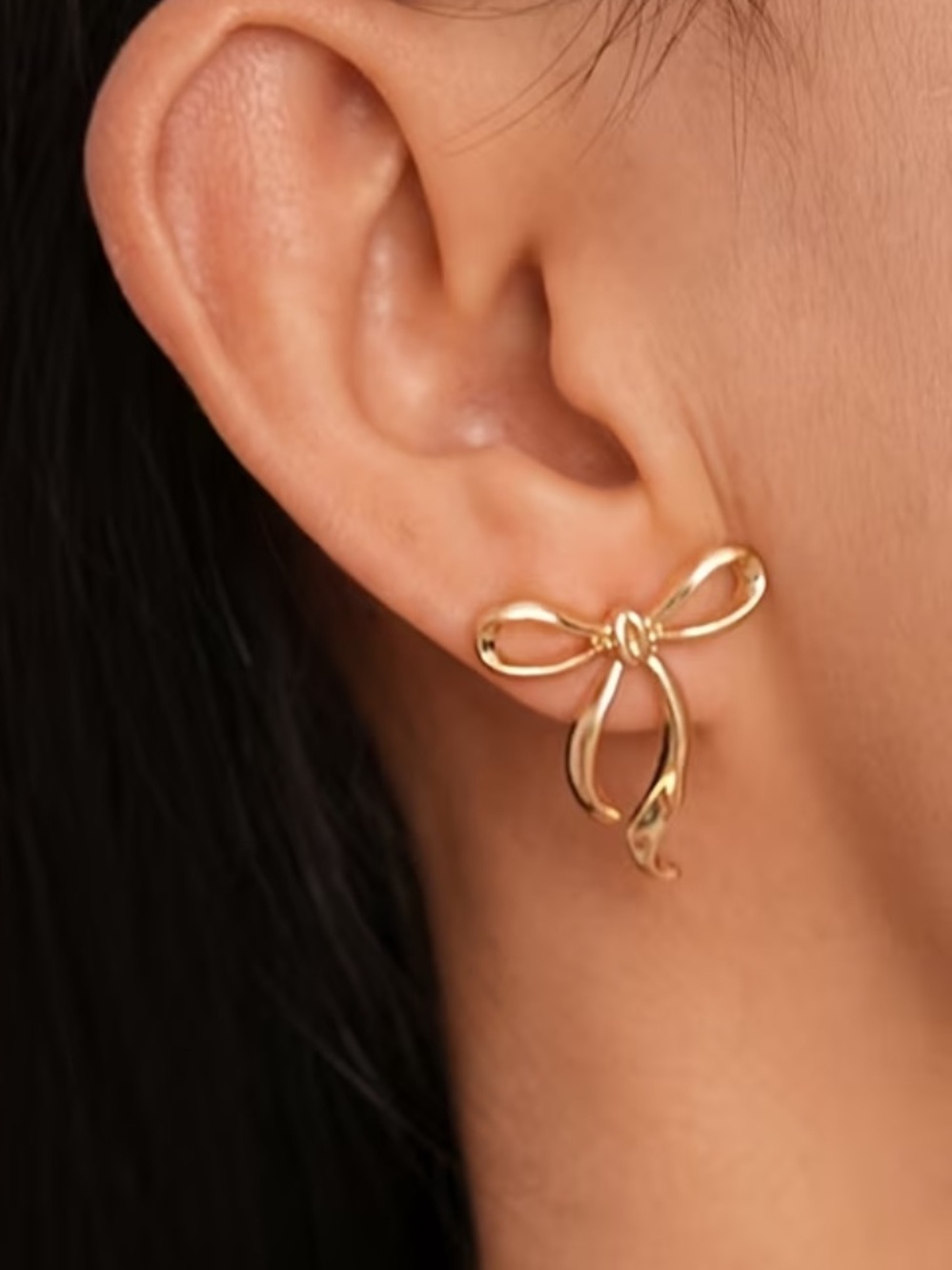 Gold Ribbon Bow Earrings